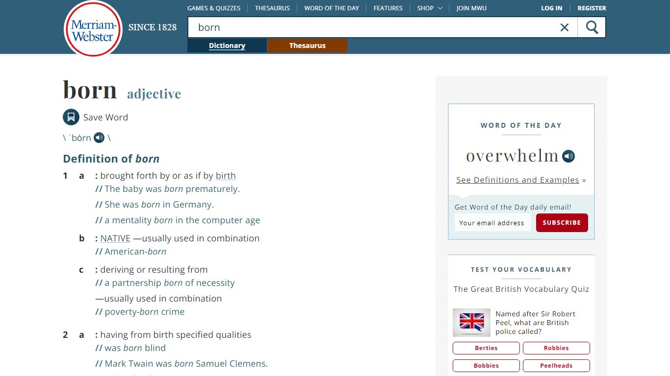 Born Definition & Meaning - Merriam-Webster